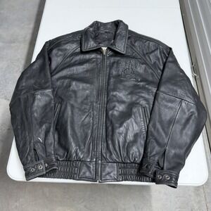 Vintage disney Black Leather Bomber Jacket Zip Up Mens XL COOKED